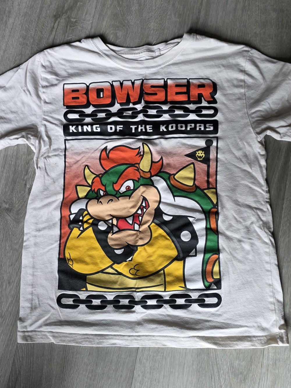 Nintendo White Kids Bowser Graphic Tee with Red, Green & Yellow Art